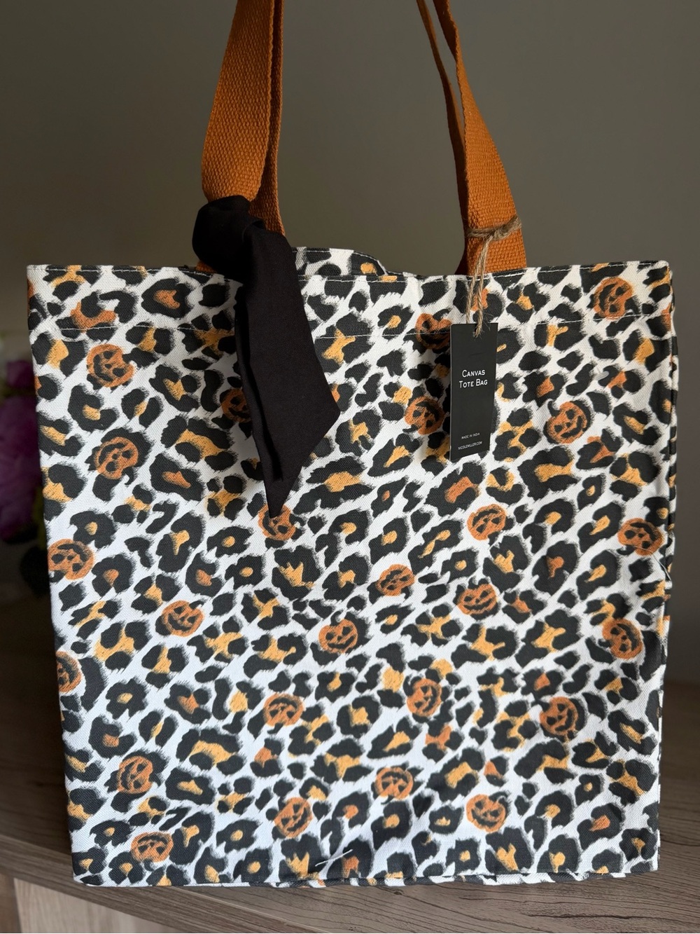 Nicole Miller Shopping Bag Print Nylon Tote reusable leopard pumpkin Halloween